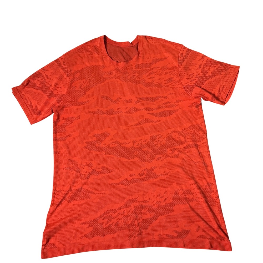 Lululemon Metal Vent Breathe Short Sleeve Men XL Cayenne Red Orange Camo Gym Tee